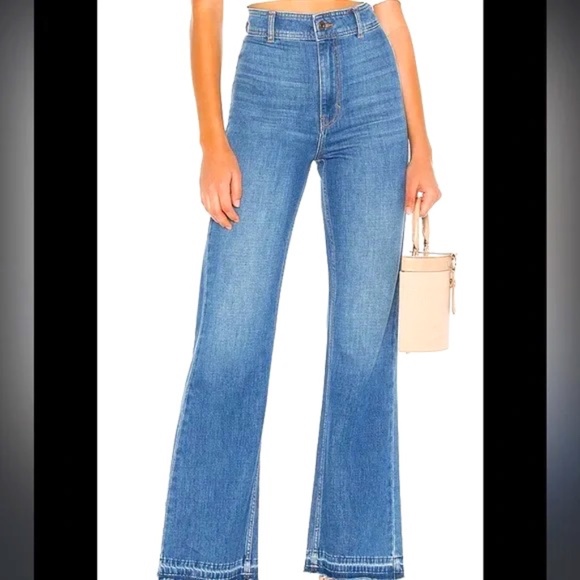 Free People Mindy High Rise Rigid Flare Raw Hem Wide Leg Jeans Size 27 - Picture 1 of 8
